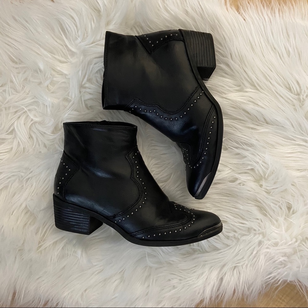 Studded Black Boots with Faux Steel Toe Detailing